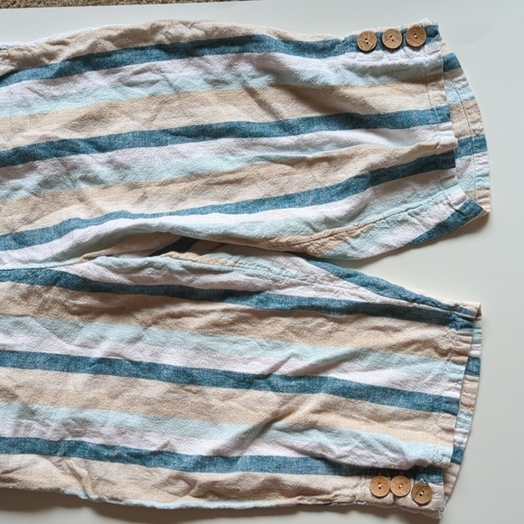 Naturals D&Co Linen Blend Pull on Cropped pants Lagenlook Pockets Button Boho - Picture 7 of 10